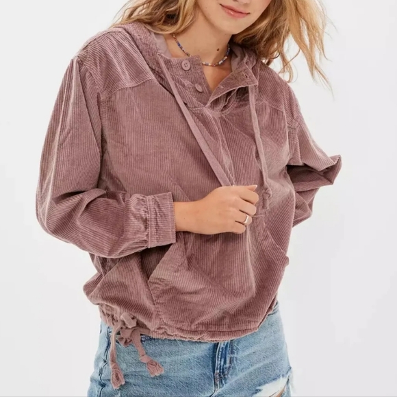 American Eagle Outfitters Tops - American Eagle Oversized Corduroy Hoodie XL Lavender Mauve